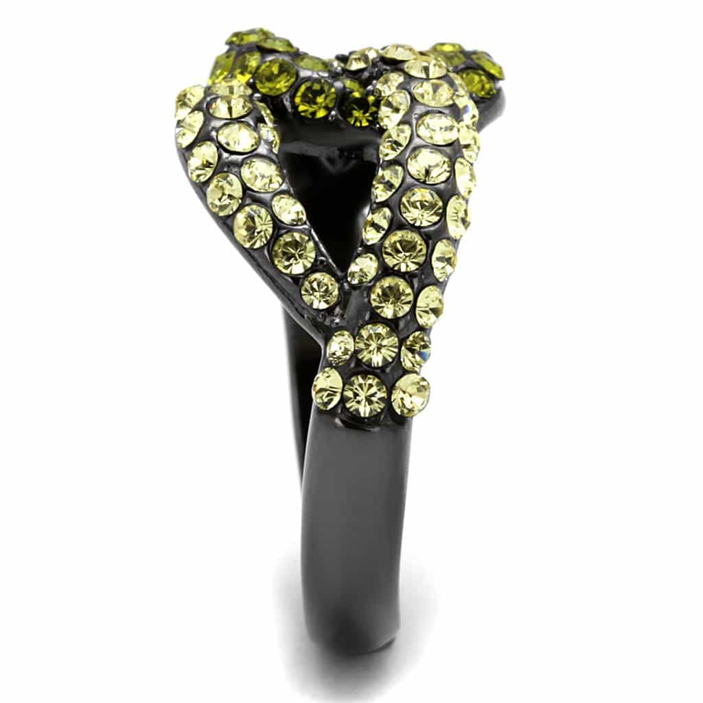 Stainless Steel Black IP Olive Green CZ Pave Loop Ring view 9