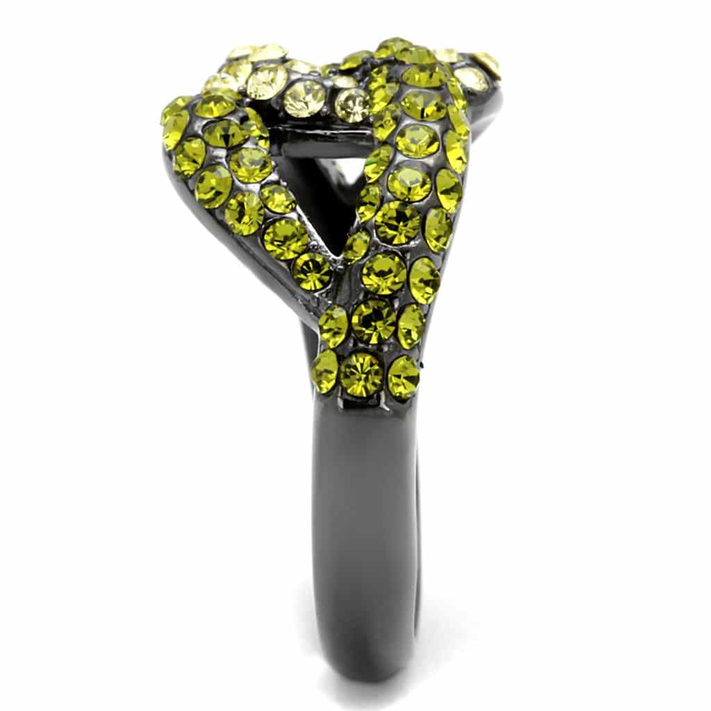 Stainless Steel Black IP Olive Green CZ Pave Loop Ring view 5