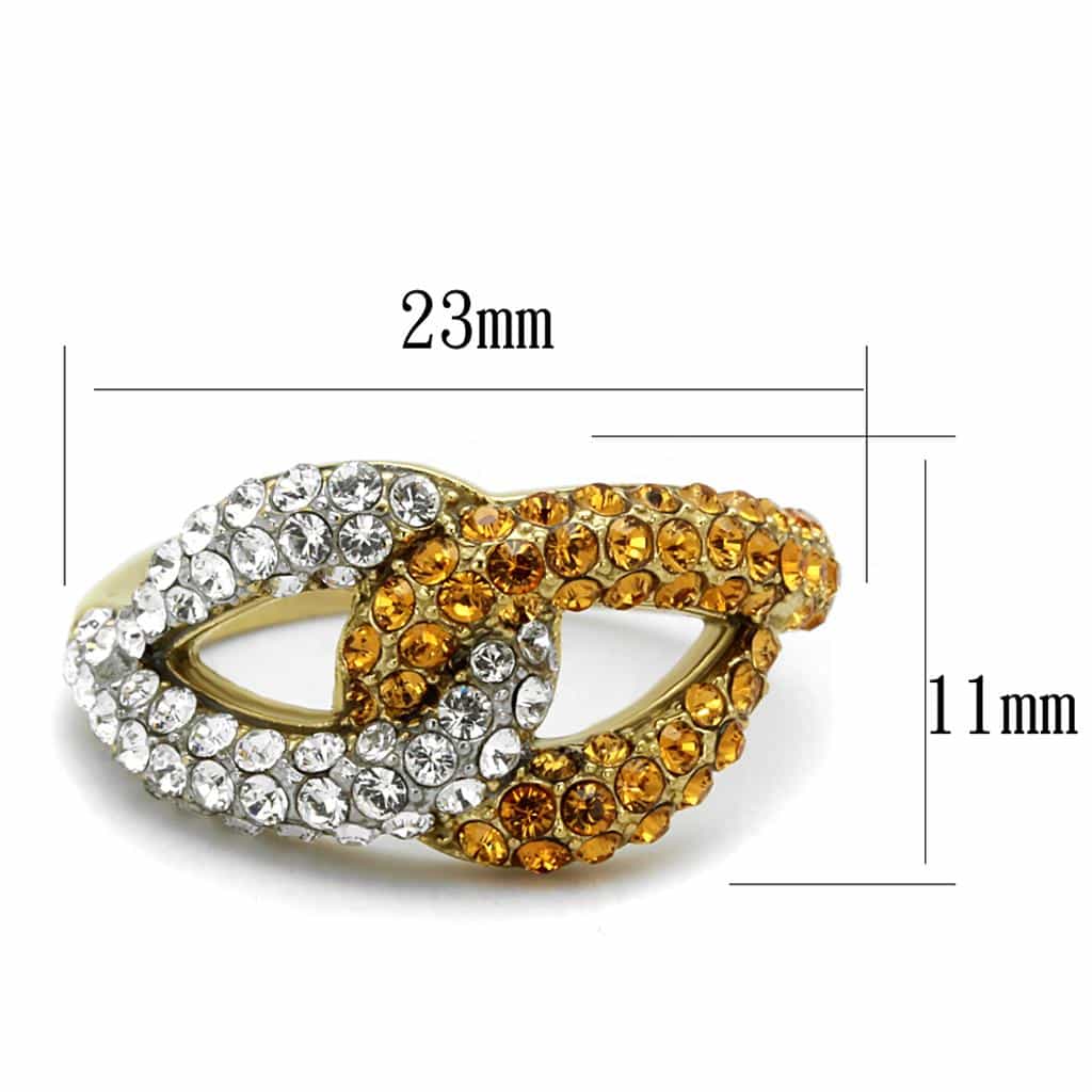 Stainless Steel Gold IP Champagne Topaz CZ Wave Swirl Ring view 2