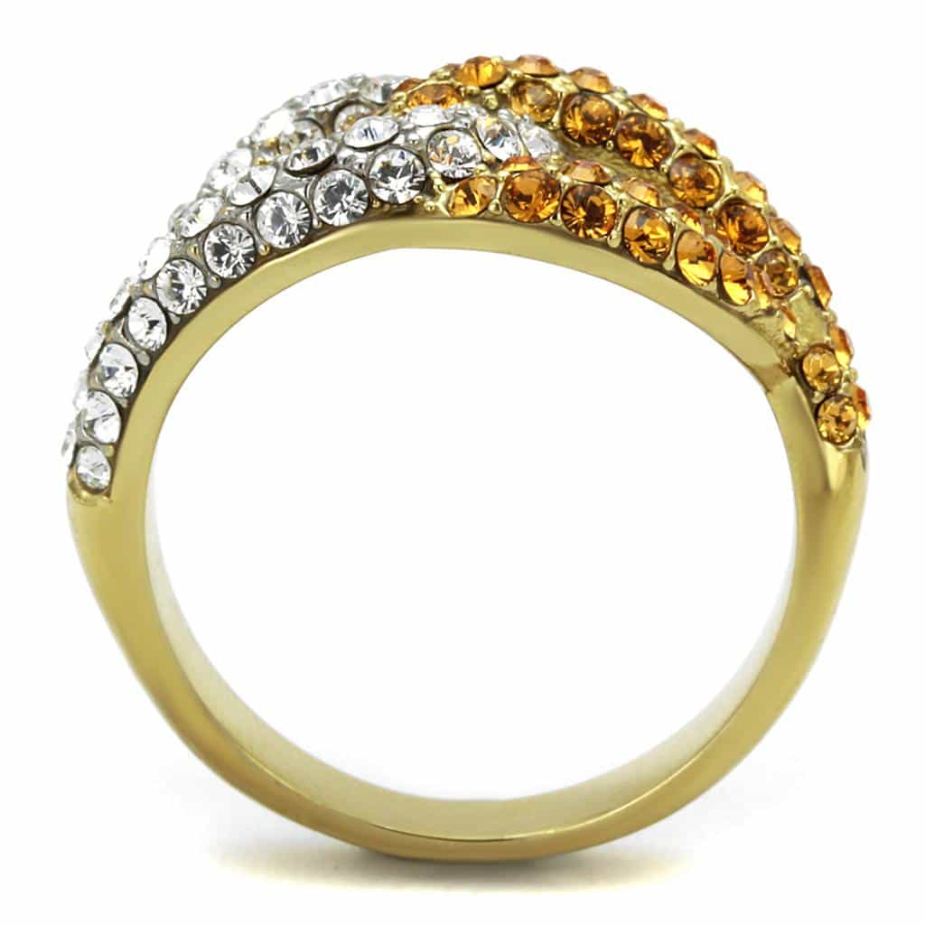 Stainless Steel Gold IP Champagne Topaz CZ Wave Swirl Ring view 7