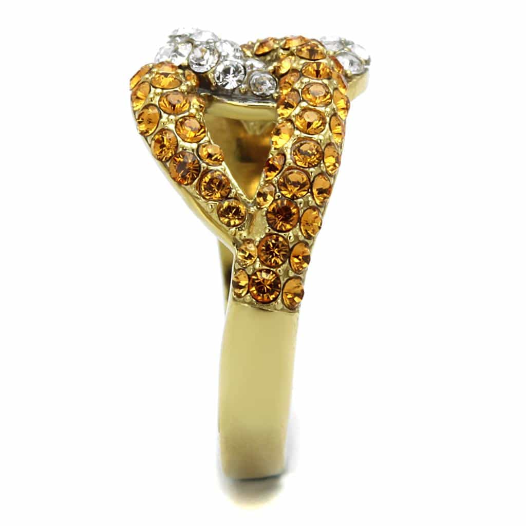 Stainless Steel Gold IP Champagne Topaz CZ Wave Swirl Ring view 4