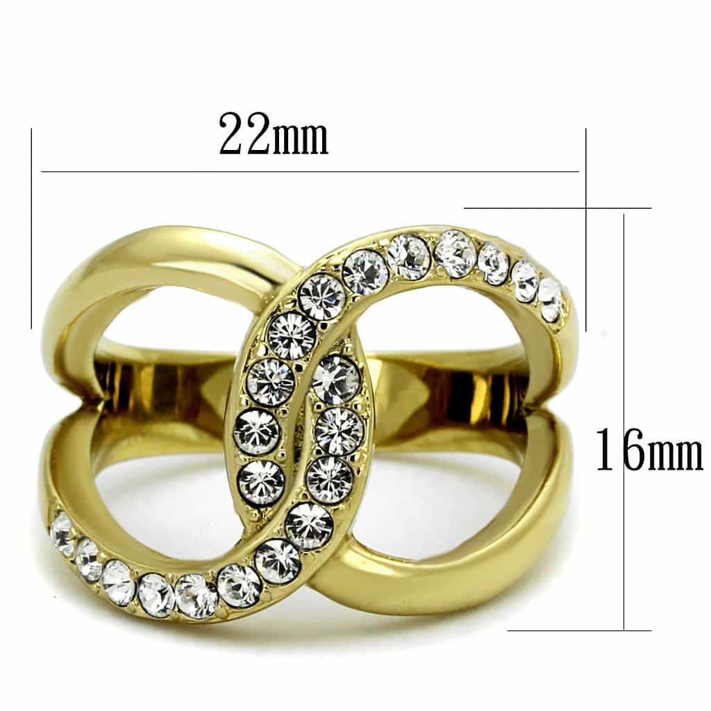 Stainless Steel Gold IP CZ Pave Interlocking Loop Ring view 6
