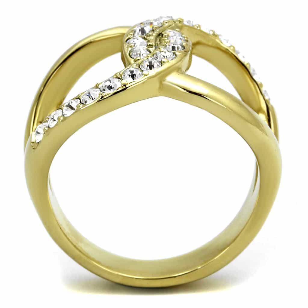 Stainless Steel Gold IP CZ Pave Interlocking Loop Ring view 3