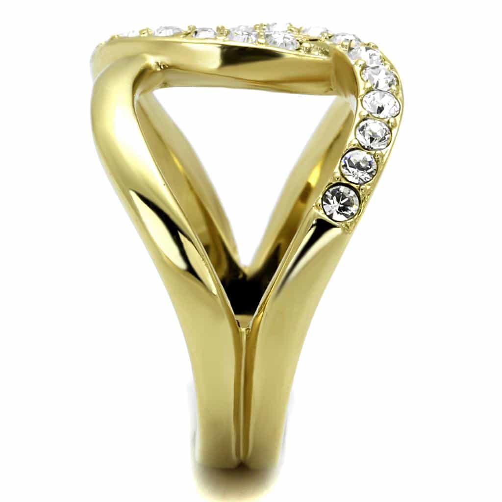 Stainless Steel Gold IP CZ Pave Interlocking Loop Ring view 8