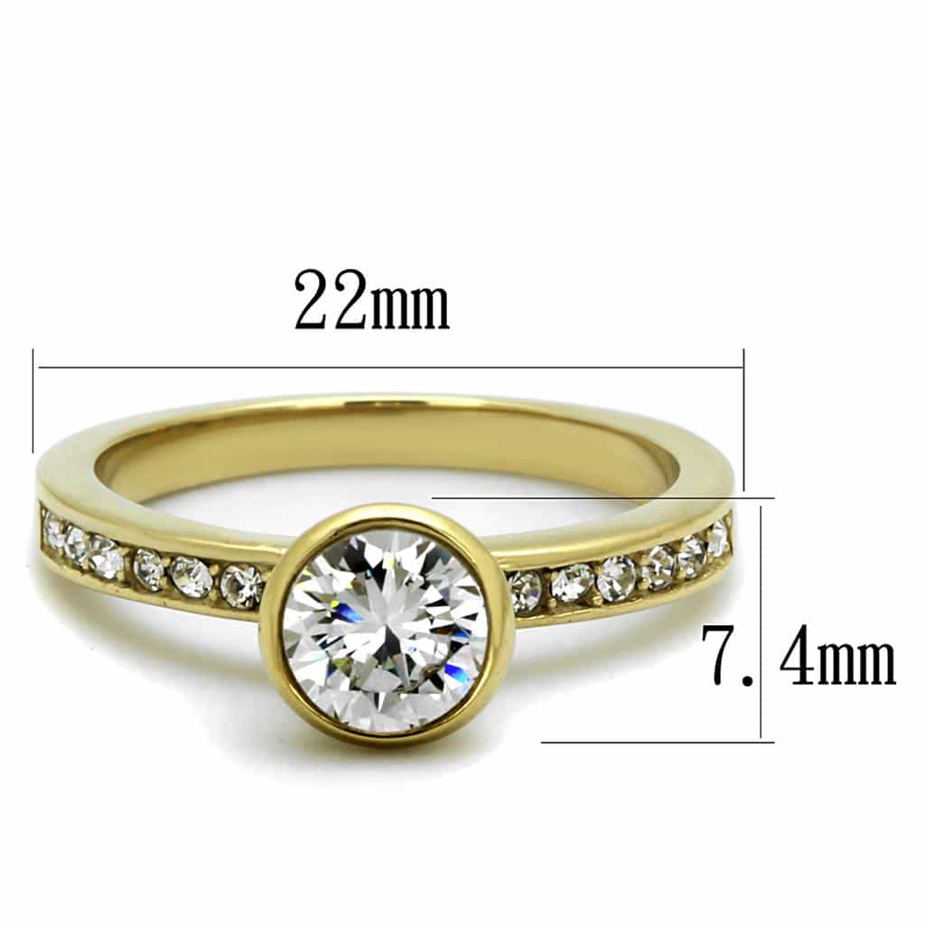 Stainless Steel Gold IP CZ Round Bezel Pave Eternity Ring view 6