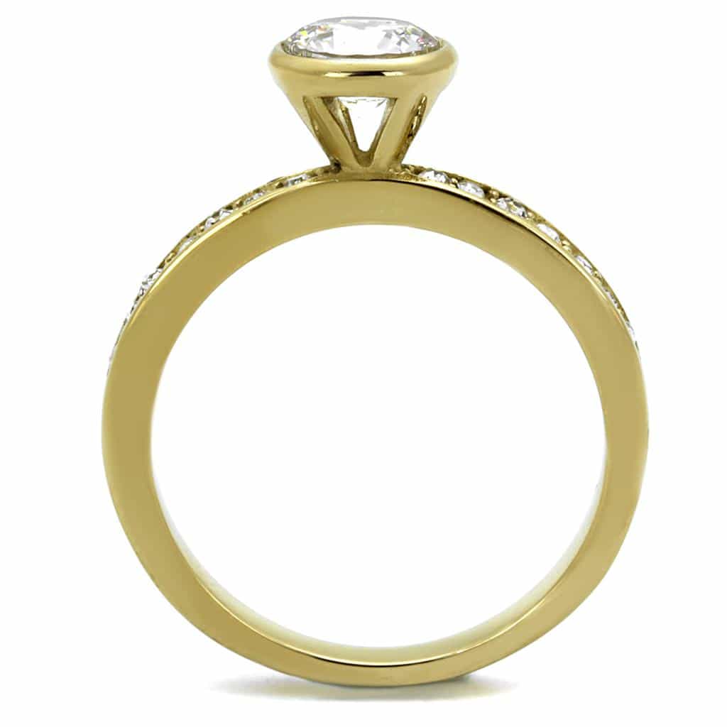Stainless Steel Gold IP CZ Round Bezel Pave Eternity Ring view 7