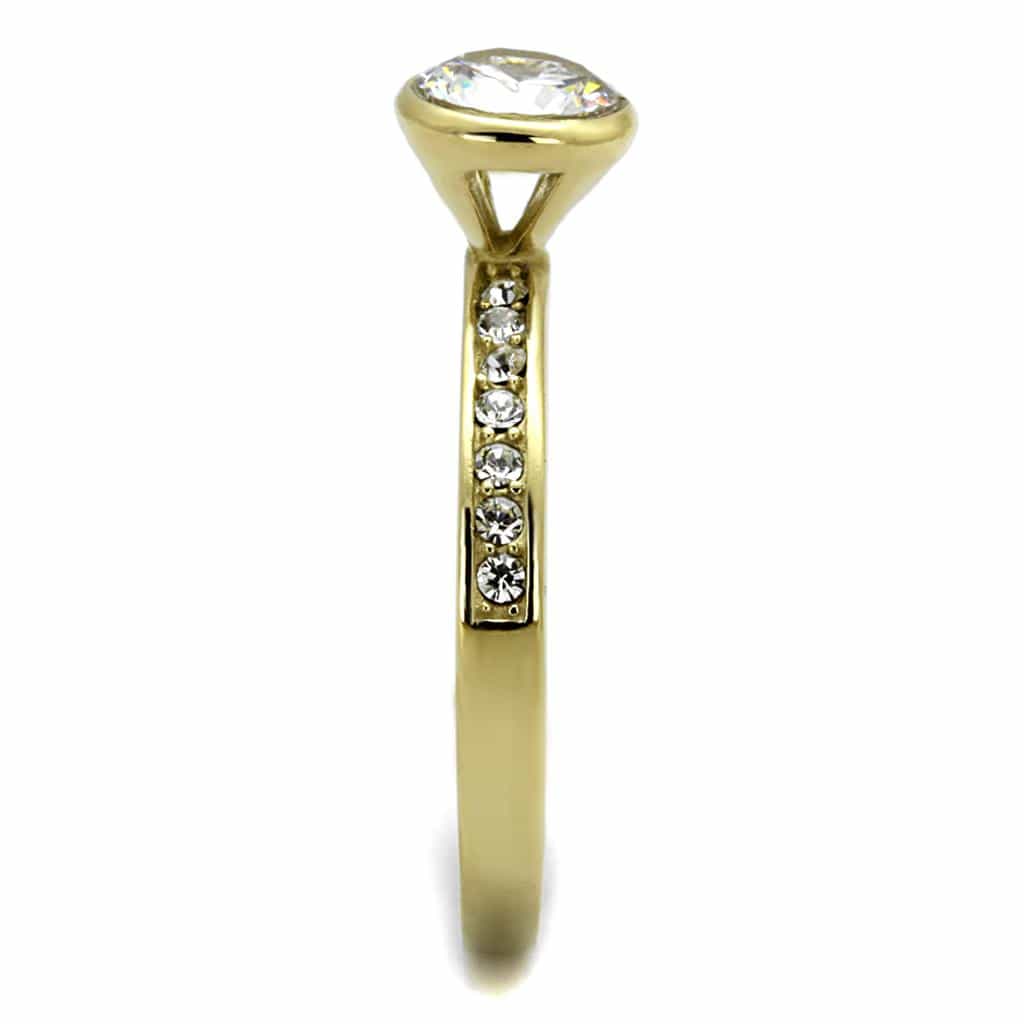 Stainless Steel Gold IP CZ Round Bezel Pave Eternity Ring view 8