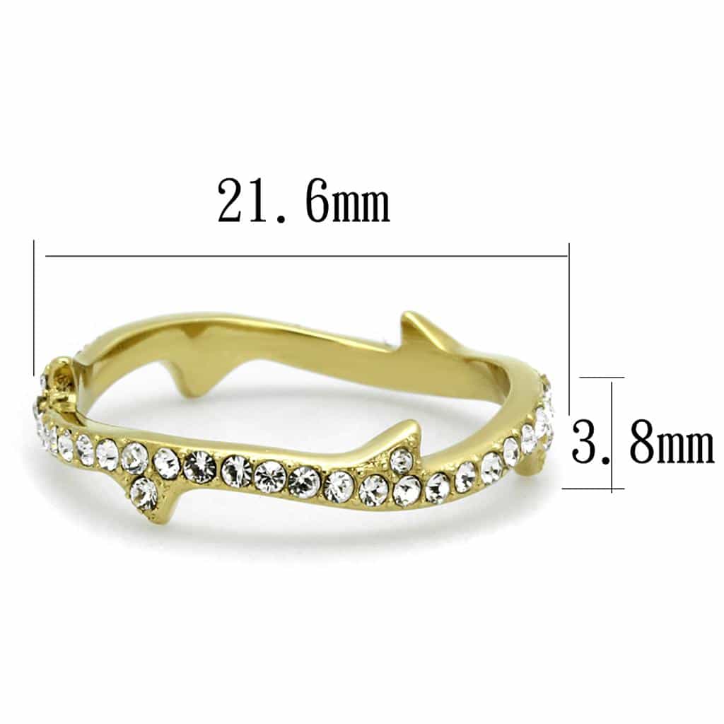 Stainless Steel Gold IP CZ Branch Thorn Band Ring view 2