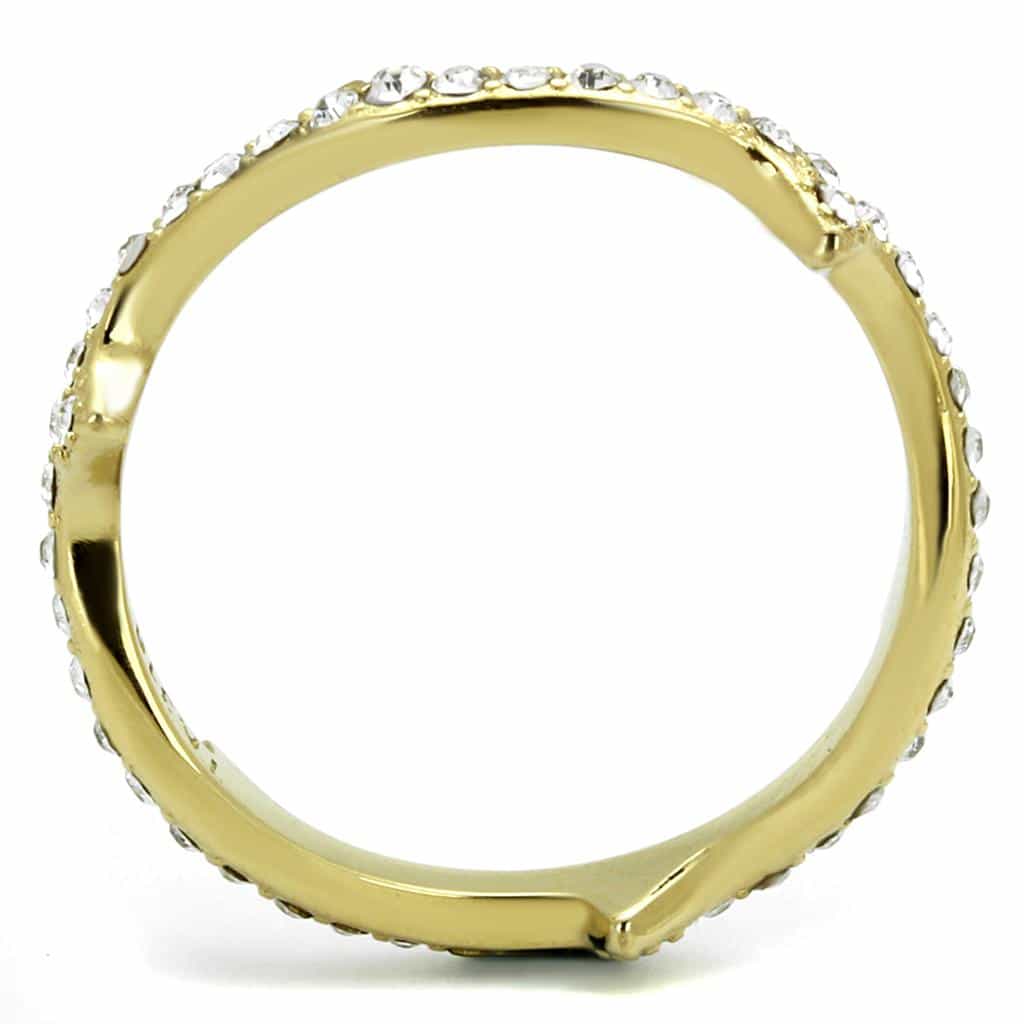Stainless Steel Gold IP CZ Branch Thorn Band Ring view 3
