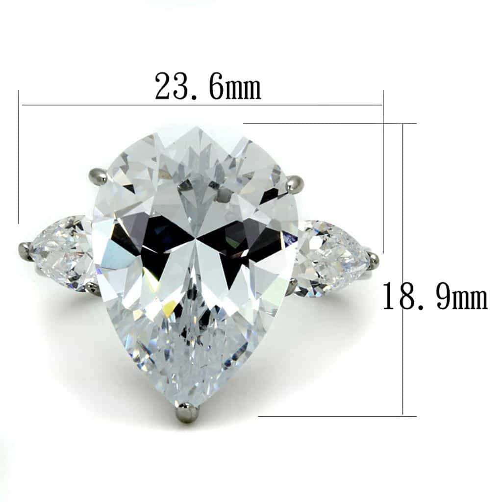 Stainless Steel CZ Oversized Pear Marquise Three Stone Ring view 2