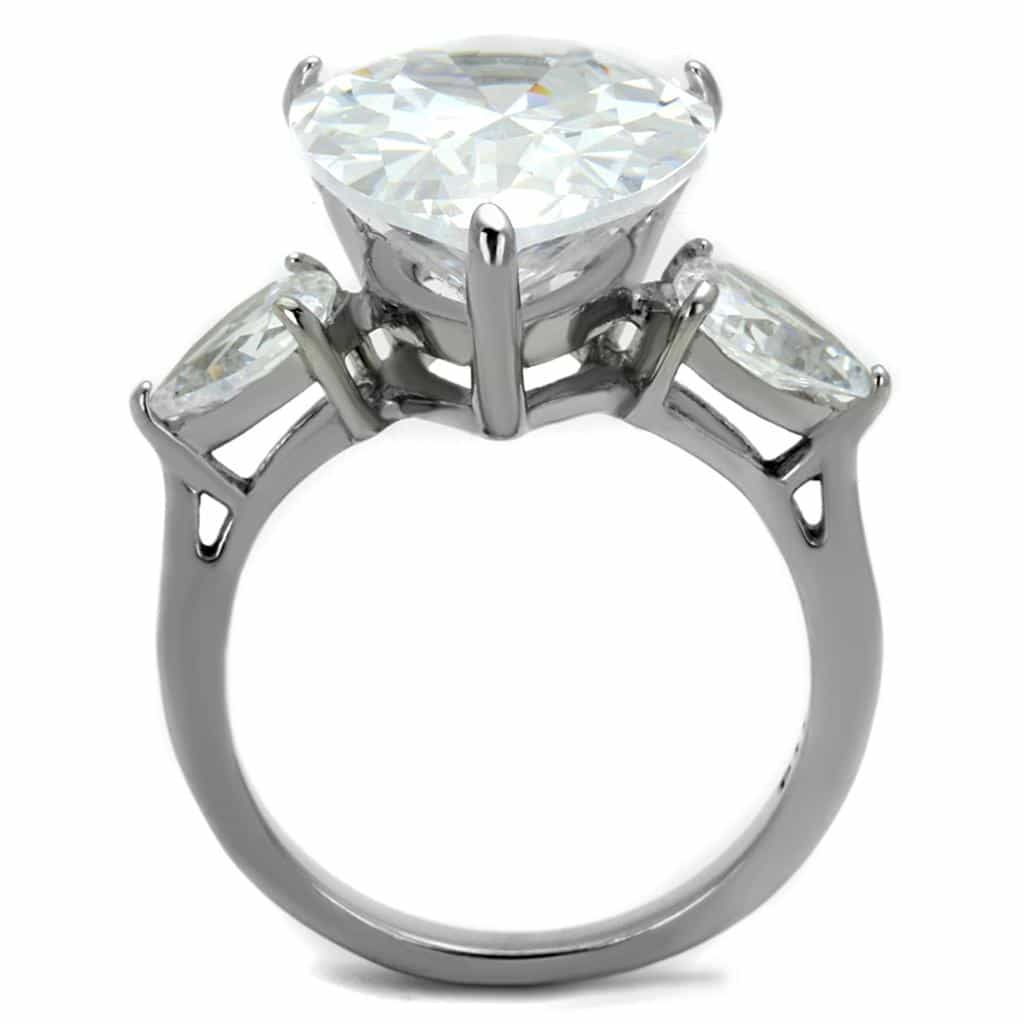 Stainless Steel CZ Oversized Pear Marquise Three Stone Ring view 3