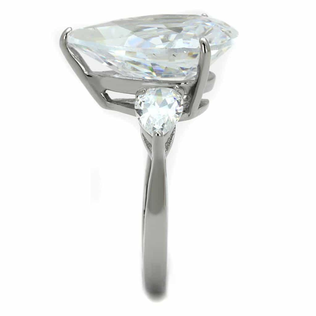 Stainless Steel CZ Oversized Pear Marquise Three Stone Ring view 4