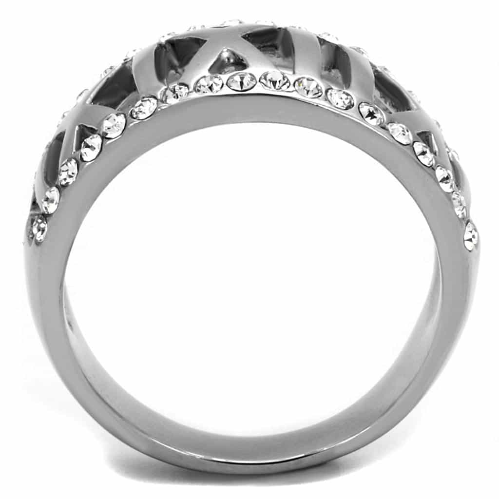 Stainless Steel CZ Cutout Geometric Cage Wide Ring view 7