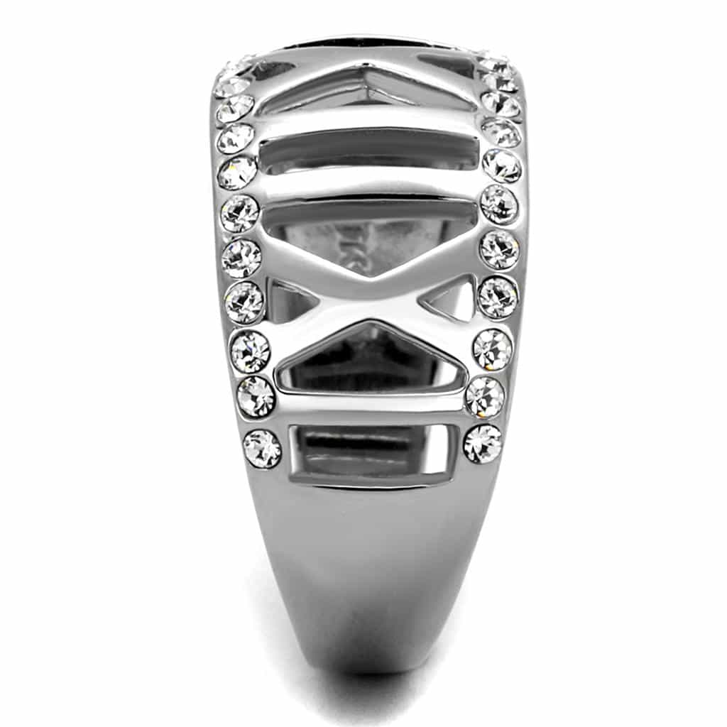Stainless Steel CZ Cutout Geometric Cage Wide Ring view 4