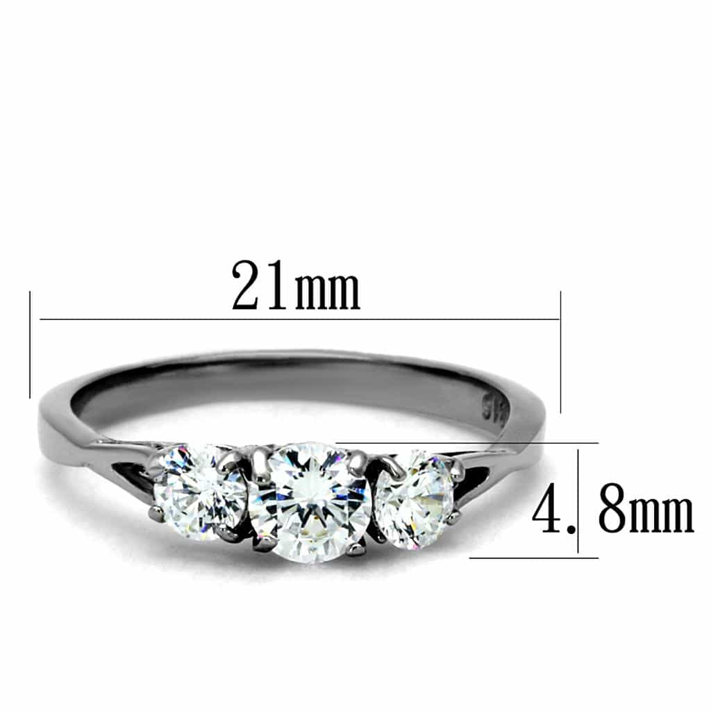 Stainless Steel CZ Three Stone Side Accent Ring view 6