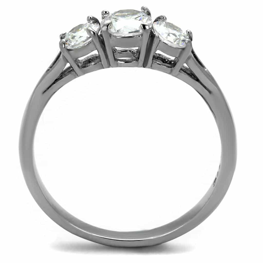 Stainless Steel CZ Three Stone Side Accent Ring view 3