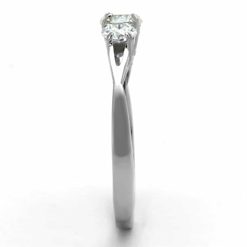 Stainless Steel CZ Three Stone Side Accent Ring view 4