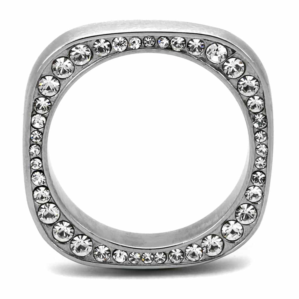 Stainless Steel CZ Square Open Frame Channel Ring view 7