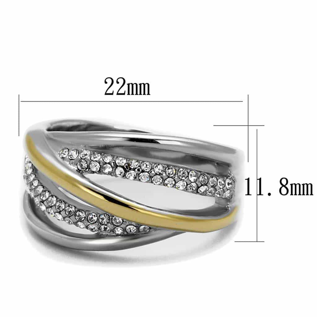 Stainless Steel Two Tone Gold CZ Pave Crossover Ring view 6