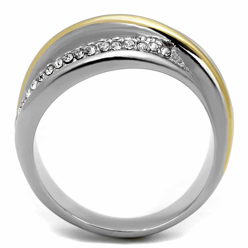 Stainless Steel Two Tone Gold CZ Pave Crossover Ring view 7