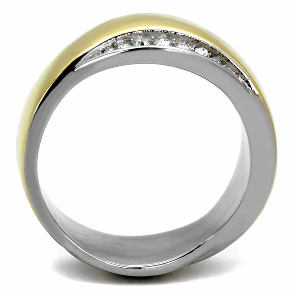 Stainless Steel Two Tone Gold Silver Smooth Dome Ring view 3