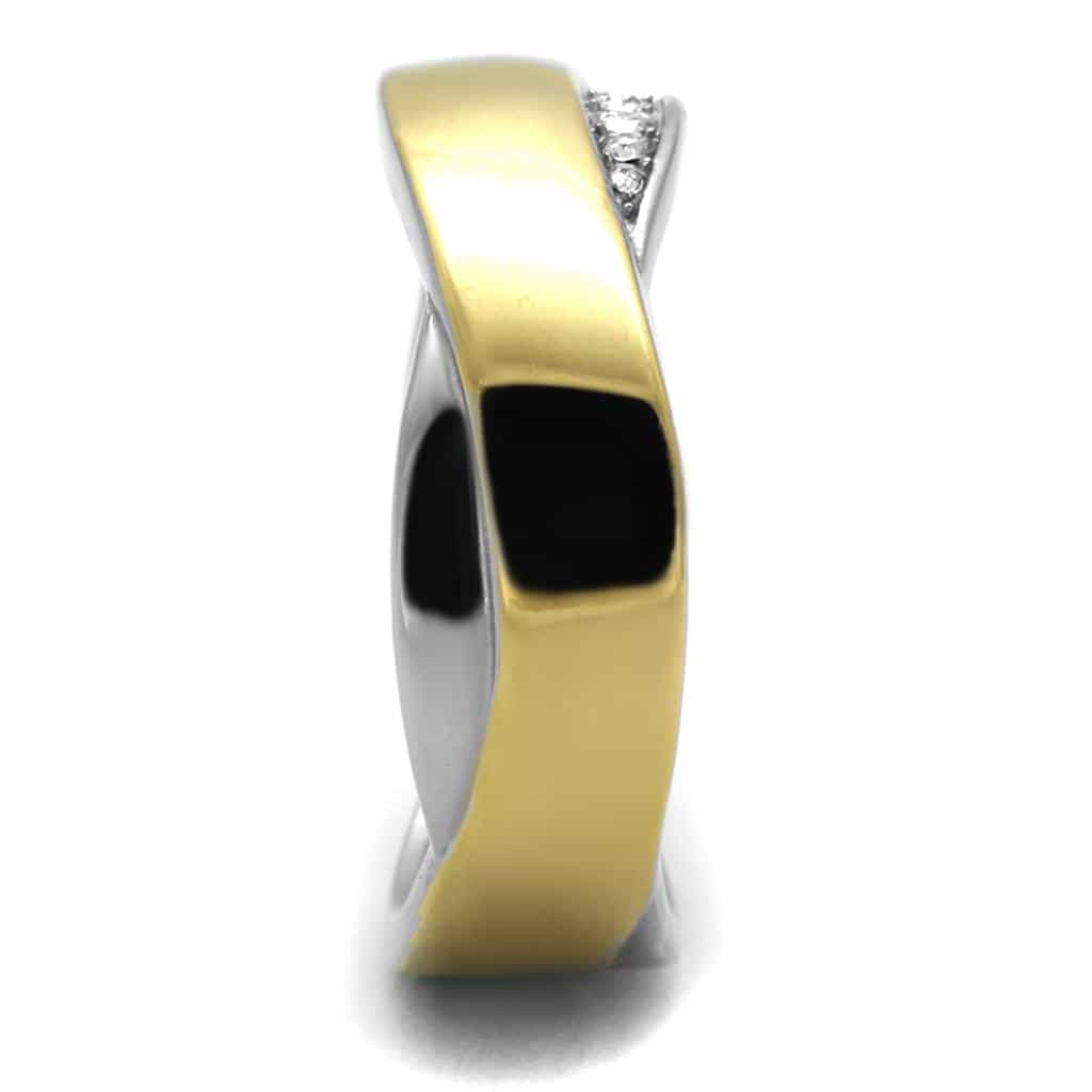 Stainless Steel Two Tone Gold Silver Smooth Dome Ring view 8