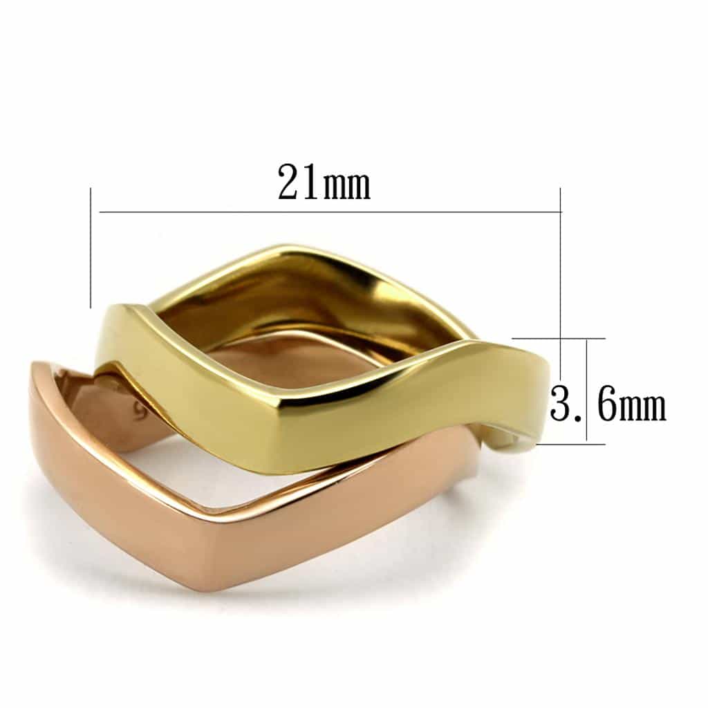 Stainless Steel Gold Rose Gold Interlocking Wave Set Ring view 6