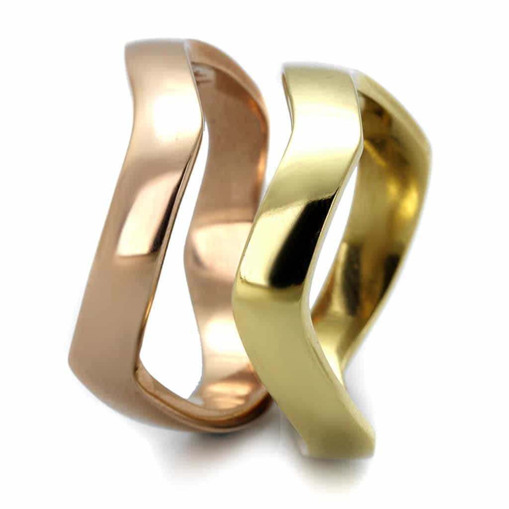 Stainless Steel Gold Rose Gold Interlocking Wave Set Ring view 4