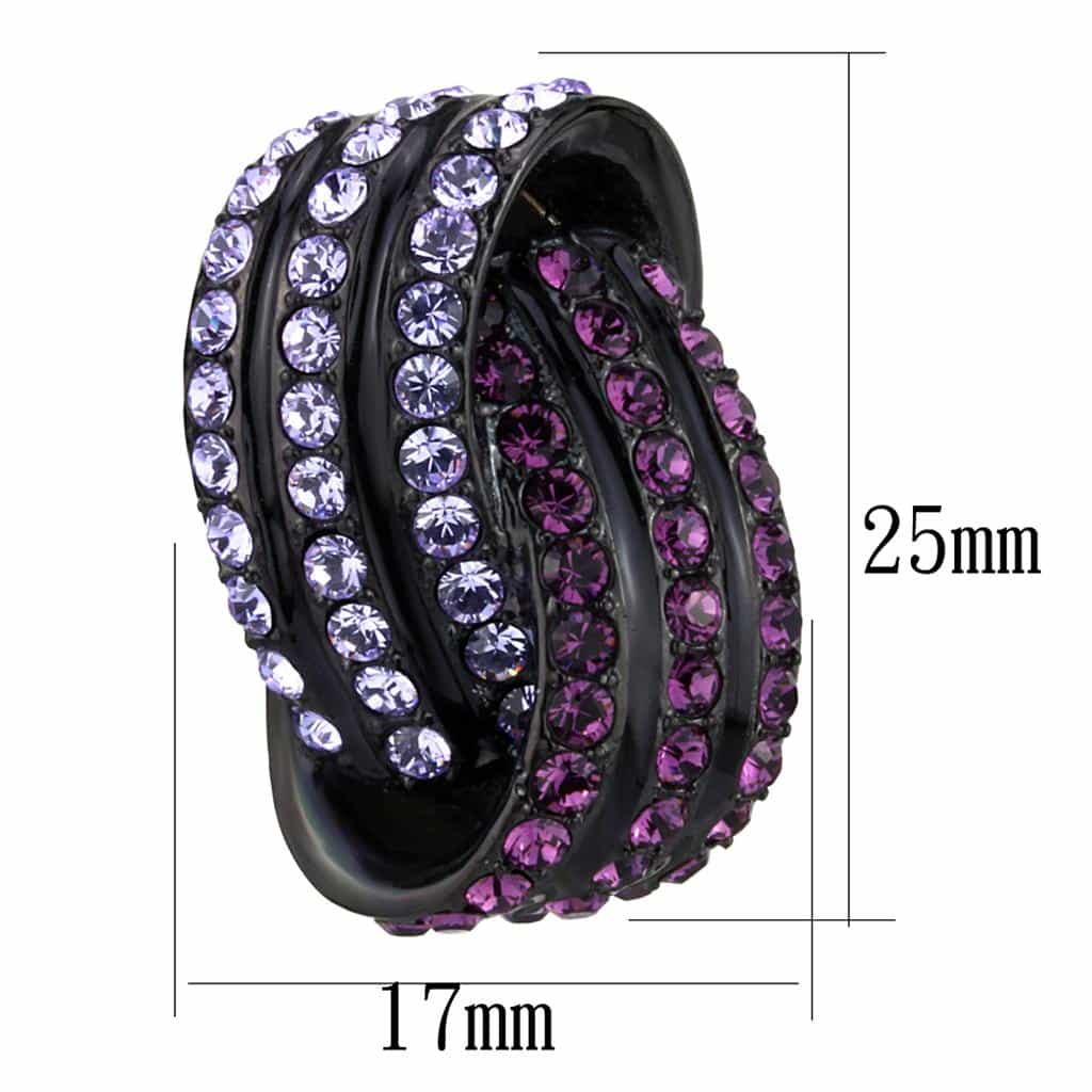 Stainless Steel Black IP Purple Lavender CZ Swirl Huggie Earrings view 2