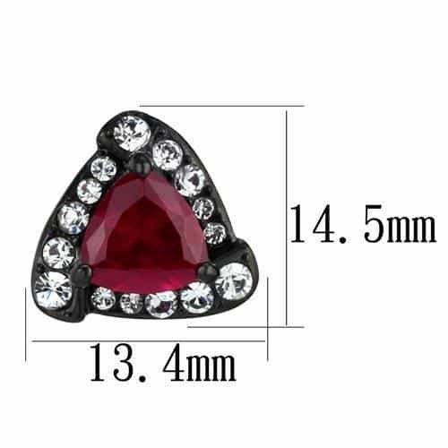 Stainless Steel Black IP Ruby Red CZ Triangle Halo Stud Earrings view 2