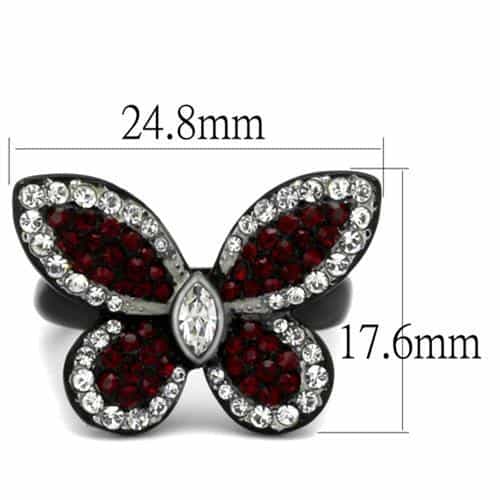 Stainless Steel Black IP Garnet CZ Butterfly Ring view 6