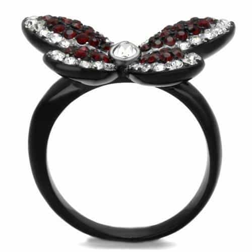 Stainless Steel Black IP Garnet CZ Butterfly Ring view 7