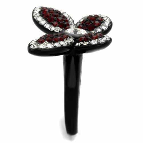 Stainless Steel Black IP Garnet CZ Butterfly Ring view 8