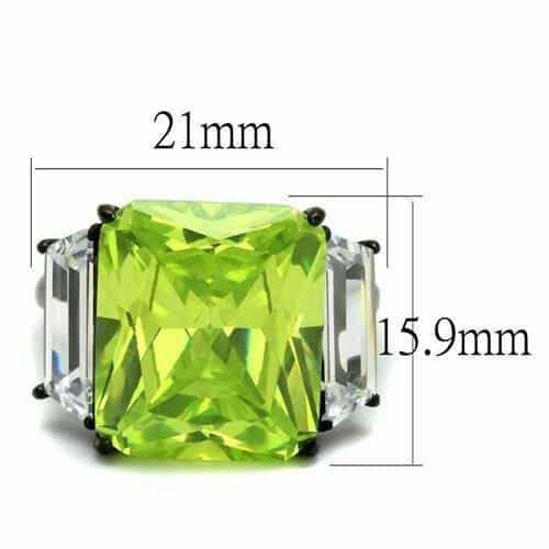 Stainless Steel Black IP Peridot Green Princess Cut Baguette Ring view 6