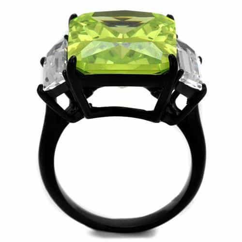 Stainless Steel Black IP Peridot Green Princess Cut Baguette Ring view 3