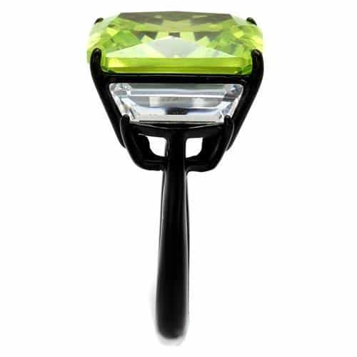 Stainless Steel Black IP Peridot Green Princess Cut Baguette Ring view 4
