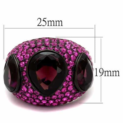 Stainless Steel Black IP Fuchsia Pave Garnet Dome Cocktail Ring view 2