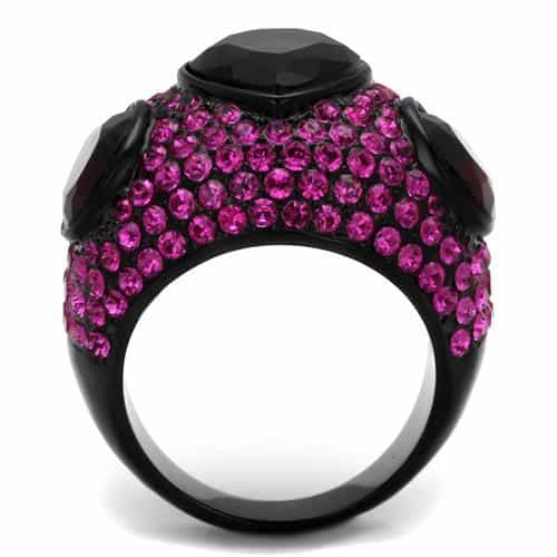 Stainless Steel Black IP Fuchsia Pave Garnet Dome Cocktail Ring view 3