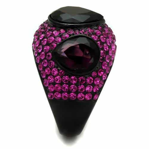 Stainless Steel Black IP Fuchsia Pave Garnet Dome Cocktail Ring view 8