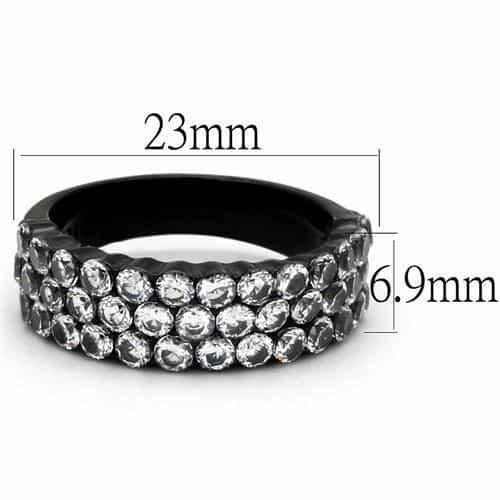 Stainless Steel Black IP CZ Multi Row Pave Dome Ring view 6