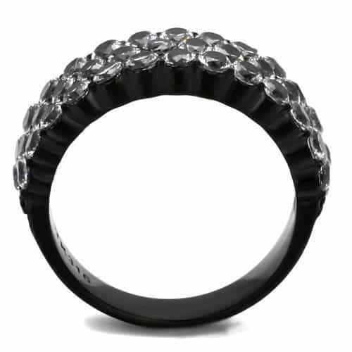 Stainless Steel Black IP CZ Multi Row Pave Dome Ring view 3
