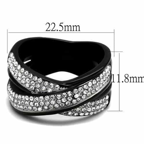 Stainless Steel Black IP CZ Pave Crossover Wide Ring view 6