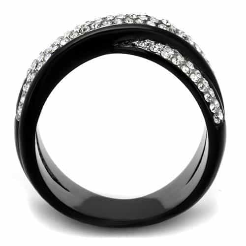 Stainless Steel Black IP CZ Pave Crossover Wide Ring view 7