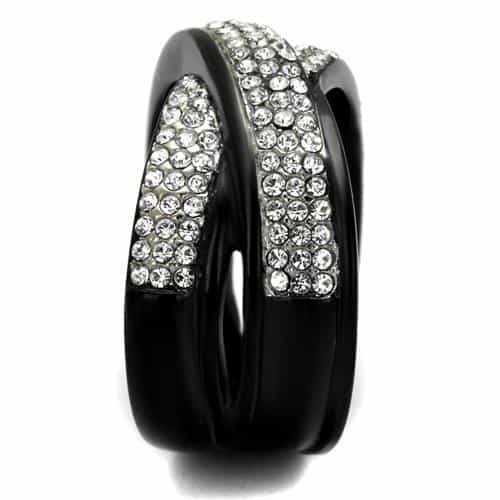Stainless Steel Black IP CZ Pave Crossover Wide Ring view 8