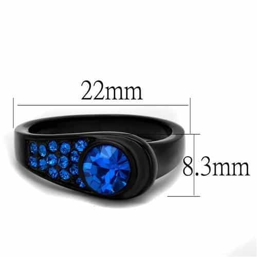 Stainless Steel Black IP Blue Sapphire CZ Oval Channel Ring view 2