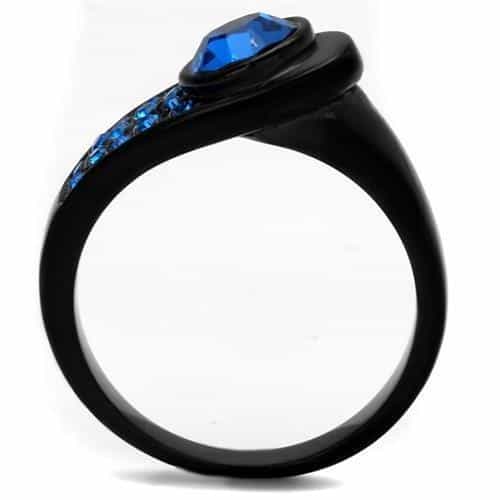Stainless Steel Black IP Blue Sapphire CZ Oval Channel Ring view 3