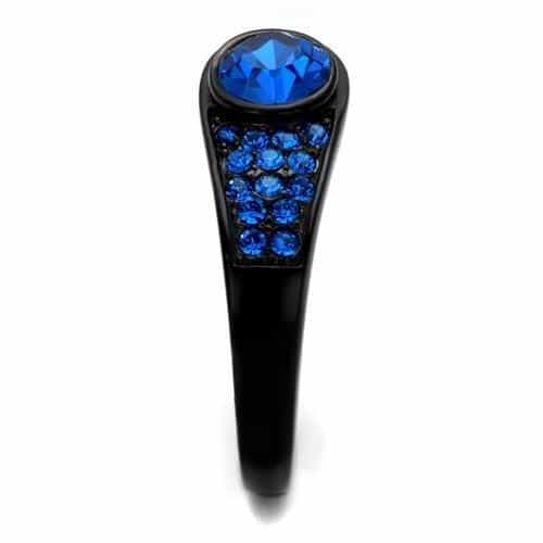 Stainless Steel Black IP Blue Sapphire CZ Oval Channel Ring view 4