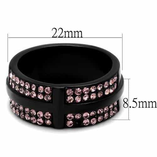 Stainless Steel Black IP Pink Crystal Pave Wide Ring view 6