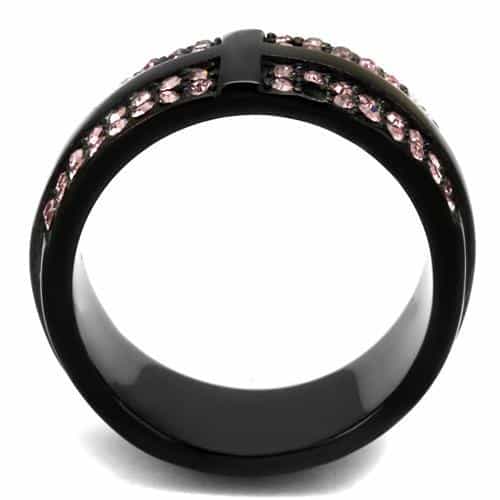 Stainless Steel Black IP Pink Crystal Pave Wide Ring view 7