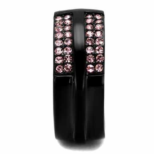 Stainless Steel Black IP Pink Crystal Pave Wide Ring view 4